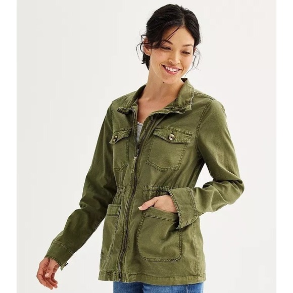 Sonoma Goods For Life Women's Olive Green Military Anorak Utility Jacket - L - Picture 1 of 12